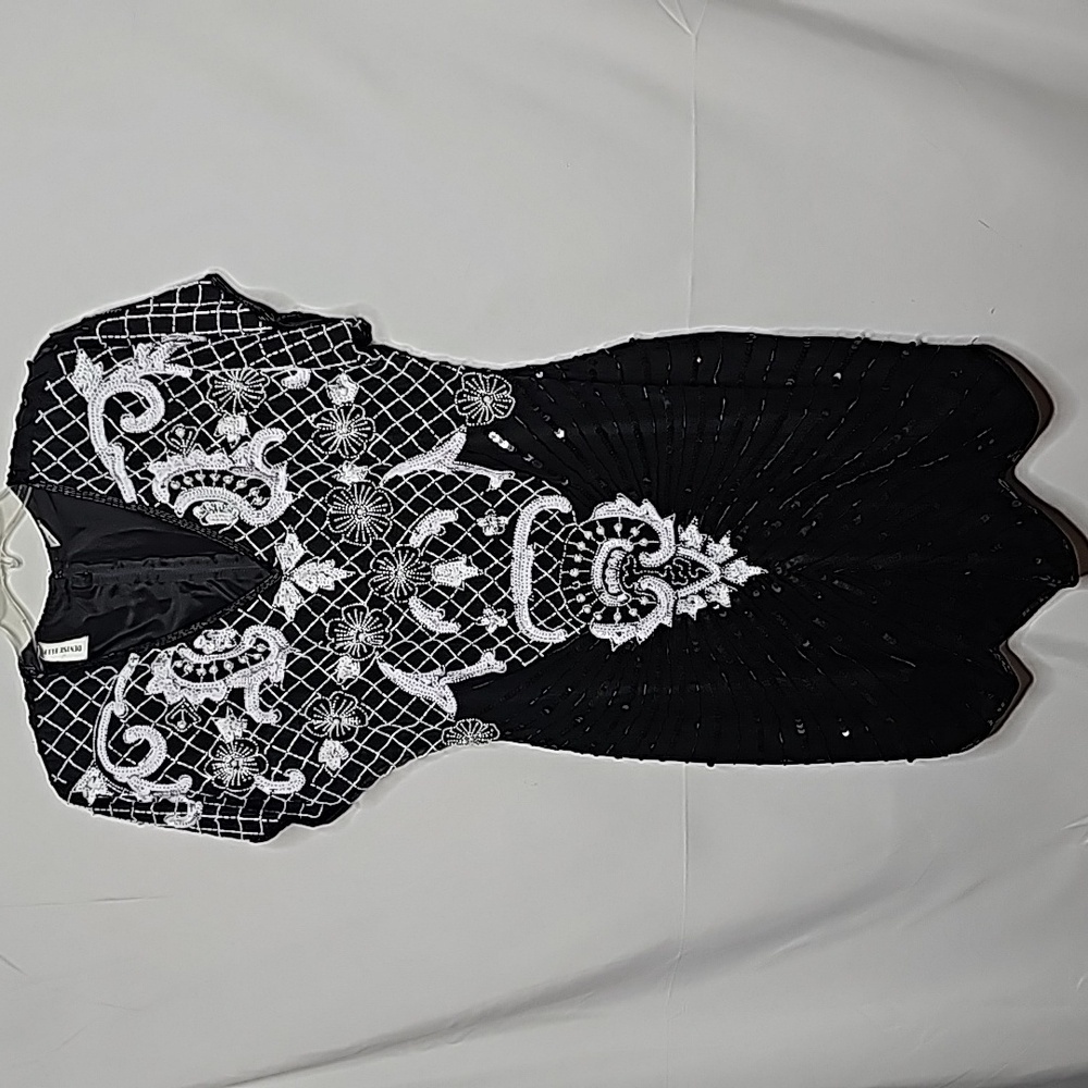 Vintage Denise Elle 100% silk sequin beaded vneck cocktail party holiday sz Lg